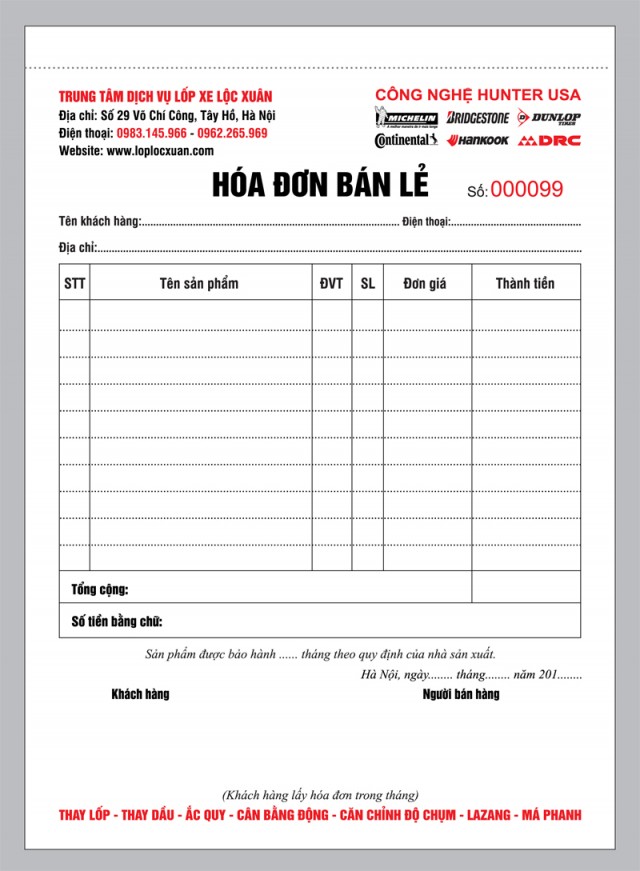Sử dụng dịch vụ in hoá đơn hàng tại Hà Nội